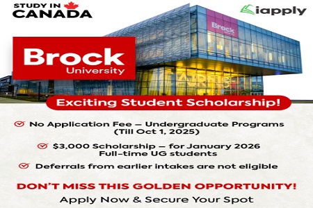 Brock University - $3,000 Scholarship + No Application Fee!